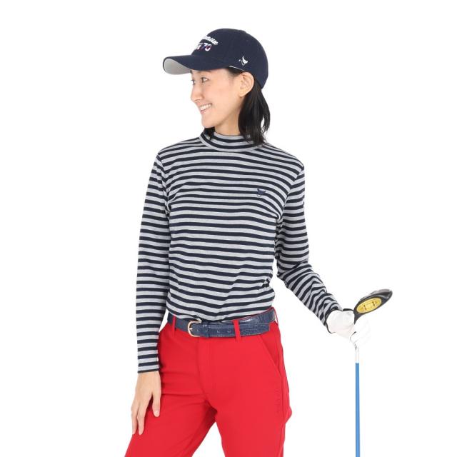 クランク(CLUNK)ゴルフウェア 消臭 長袖 ボーダー ハイネックシャツ CL5NUG25 NVY(Lady’s)
