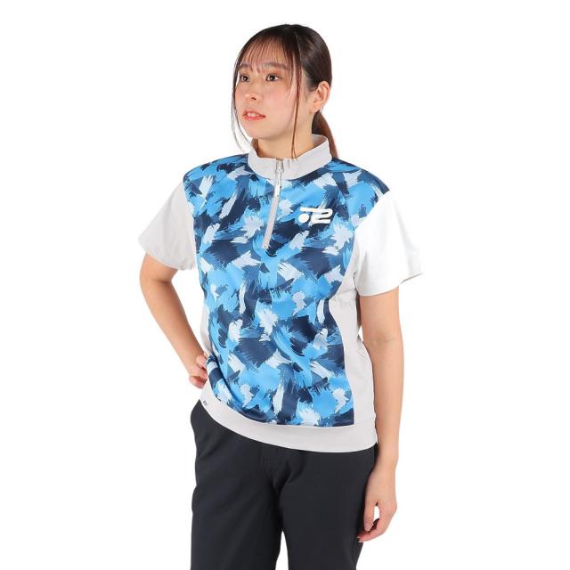 ROSASEN(ROSASEN)ゴルフウェア 半袖 A-Line オリジナルプリント配色ハーフジップ 048-28342-09…