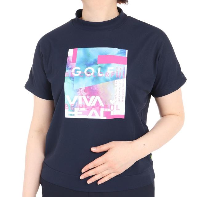 ビバハート(VIVA HEART)ゴルフウェア 吸汗 速乾 接触冷感 アルコールインクアート コラボ 半袖 モックネック 01…