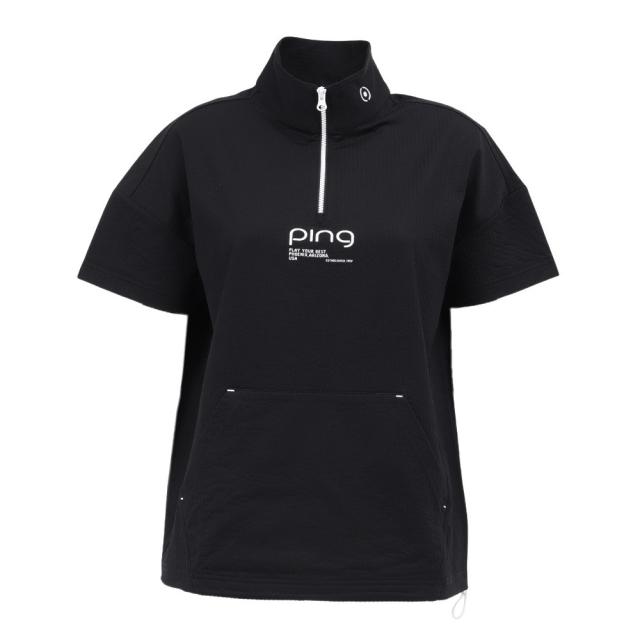 ピン(PING)モックネック ゴルフ PEサッカー 半袖ハーフジップシャツ 622-6167500-010(Lady’s)