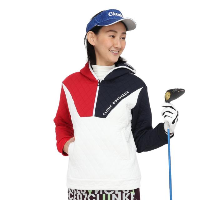 クランク(CLUNK)ゴルフウェア 長袖 保温 キルトJQハーフジップパーカー CL5SUY58 WHT(Lady’s)