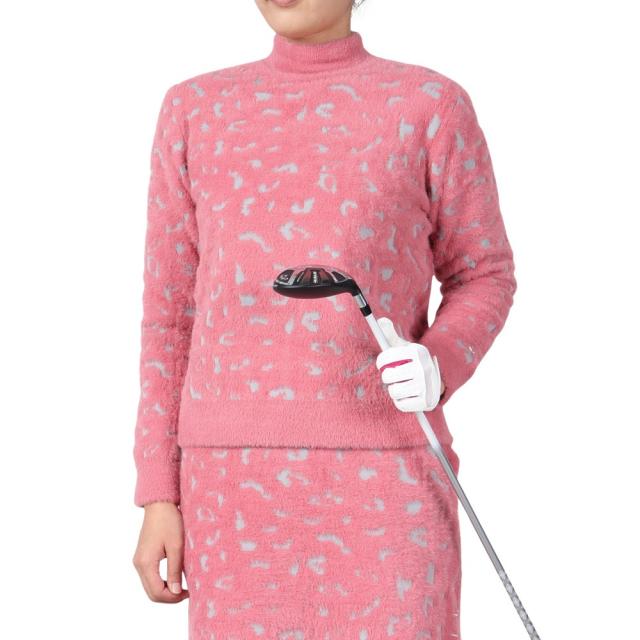 ROSASEN(ROSASEN)ゴルフウェア 防風 保温 A-Line ヒョウ柄 シャギー 長袖ニットセーター 048-120…