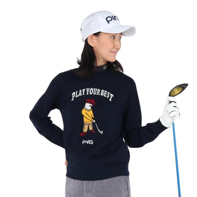 ピン(PING)ゴルフウェア 長袖 ジャカード クルーネックニット 622-5270901-120(Lady’s)