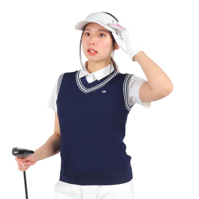 【ポイント5％！2/23 21:00〜22:59限定】フィドラ(FIDRA)ゴルフウェア クルーネックニットベスト FD5RUK04 NVY(Lady’s)