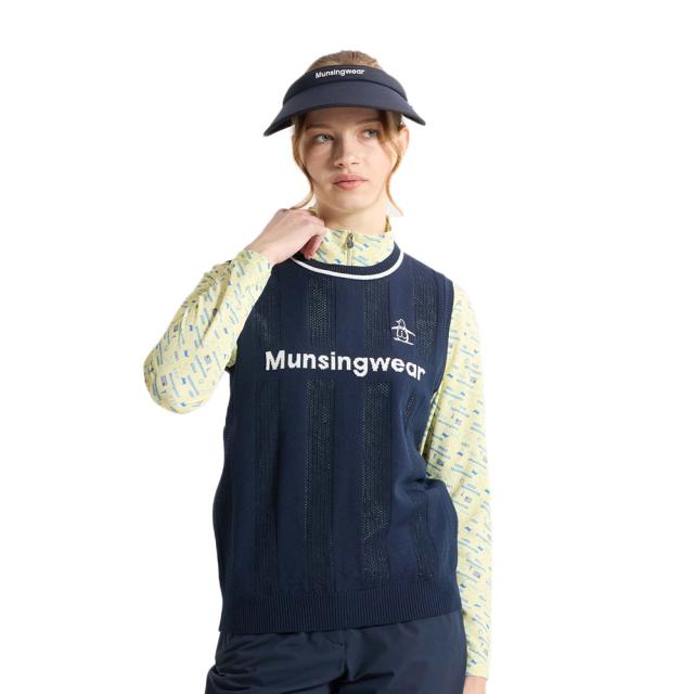 マンシング(MUNSING)ゴルフウェア ロゴメッシュクルーネックニットベスト MG6SVE32L NV00(Lady’s)