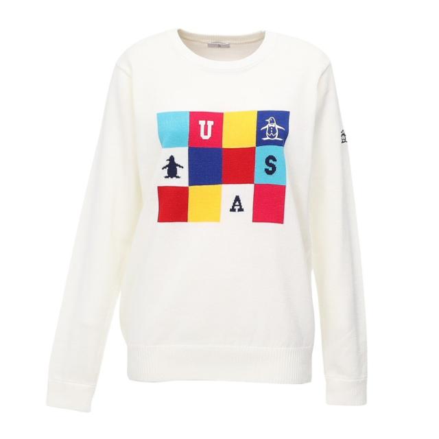 マンシング(MUNSING)ゴルフウェア 長袖 ブロッキング ジャカードクルーネックセーター MG5FST81L WH00(L…