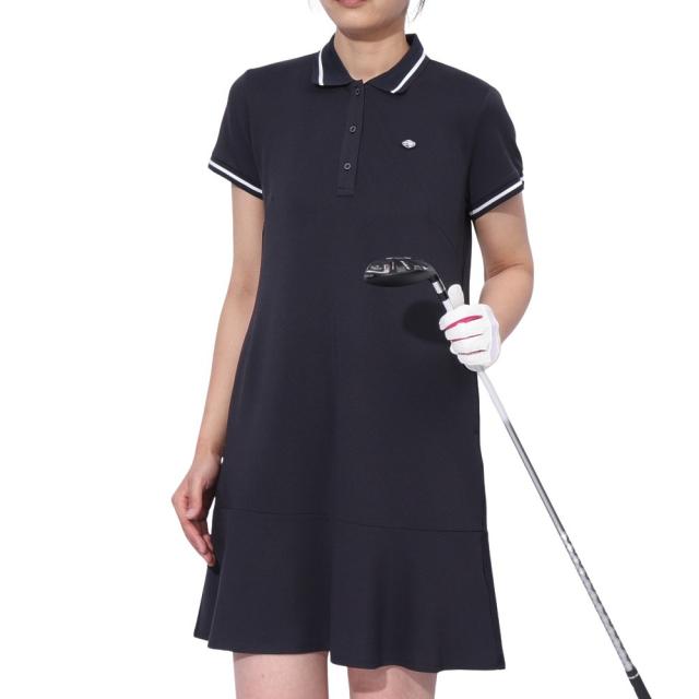 フィドラ(FIDRA)ゴルフウェア 吸汗速乾 消臭 ストレッチカノコ 半袖ポロ ワンピース FD5TUQ08 NVY(Lady…