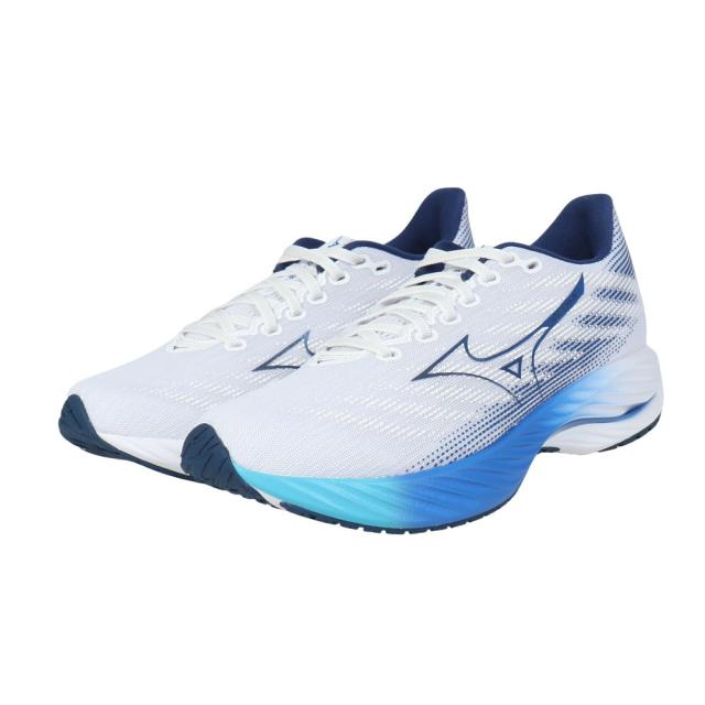ミズノ(MIZUNO)ランニングシューズ ウエーブライダー28  ホワイト ネイビー J1GC240301 スニーカー ジョギ…