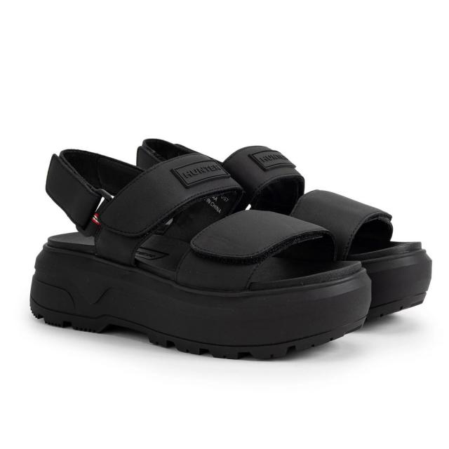 ハンター(Hunter)シティ リベル レザー ヒール ストラップ サンダル UFD3110LEA-BLK(Lady’s)