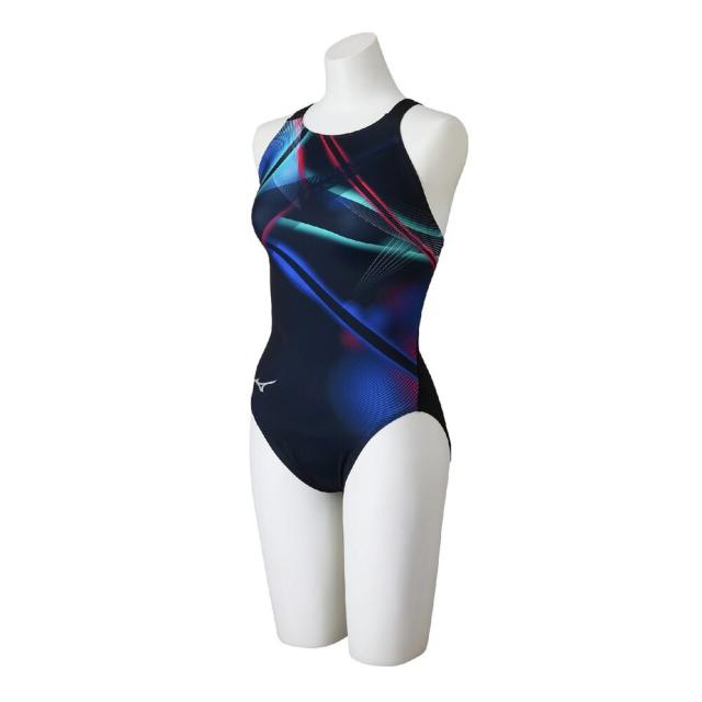 ミズノ(MIZUNO)競泳水着 レディース 水泳 ST Graphic 競泳用ローカット WA承認モデル 黒×青 S-LLサイ…