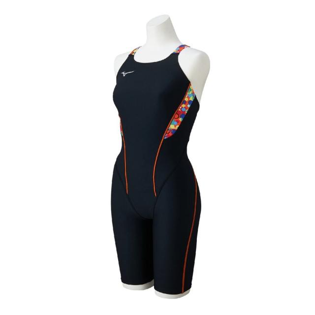 ミズノ(MIZUNO)競泳水着 レディース 水泳 競泳練習用ハーフスーツ 黒×オレンジ SS-LLサイズ N2MGD28794…