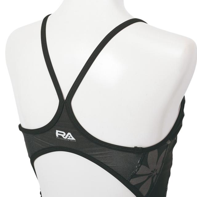 RA(RA)フィットネス水着 Hバックオールインワン NIGHT LEAVES 黒 S-L