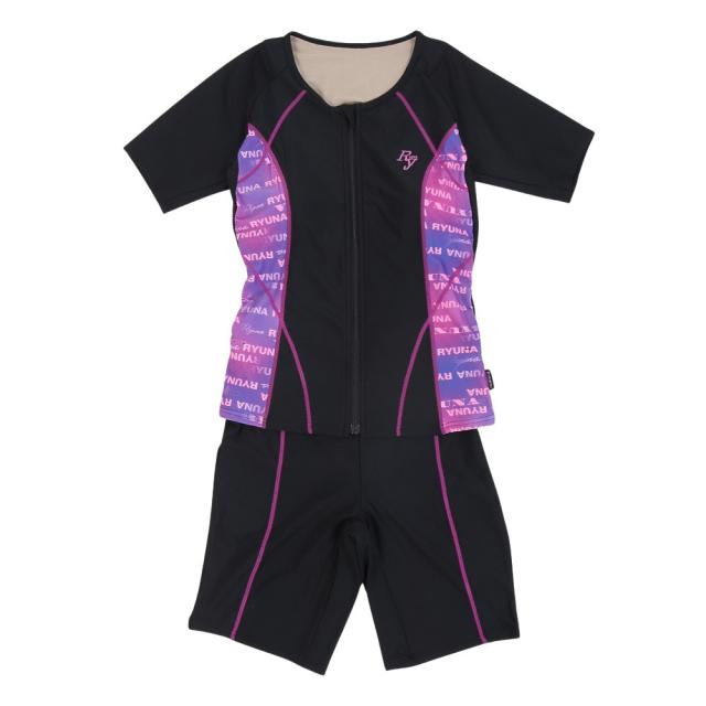 リュウナ(Ryuna)フィットネス水着 レディース 水泳 サイドロゴ柄 半袖 ピンク 3L-5L NB2514RPK めくれ防…