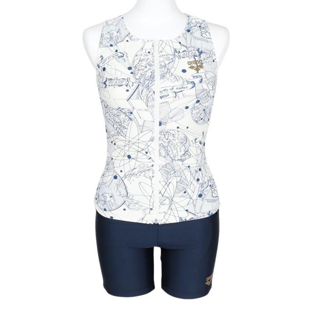 アリーナ(ARENA)フィットネス水着 水泳 フィットネスセパレート 上下セット カバーバック 白×紺 S-3Lサイズ AS5…