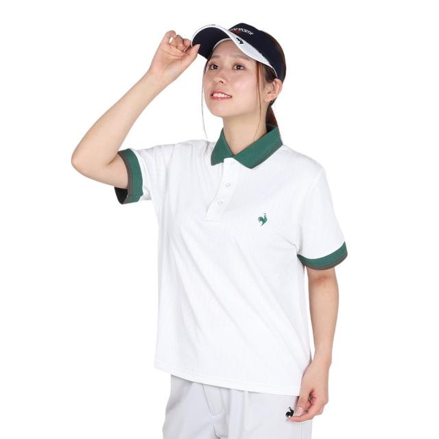 【ポイント5％！2/23 21:00〜22:59限定】ルコックスポルティフ(lecoqsportif)ジャガード半袖ポロシャツ LU5FHS00L WH00(Lady’s)