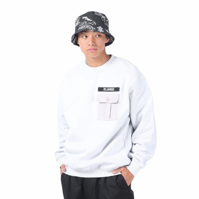 エクストララージ(XLARGE)ミリタリーポケット クルーネックスウェット 101241012013-ASH(Men’s)