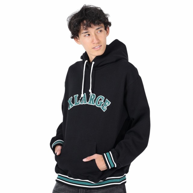 エクストララージ(XLARGE)STRIPED RIB スウェットフーディー 101234012006-BLACK(Men’s)