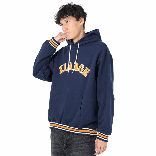 エクストララージ(XLARGE)STRIPED RIB スウェットフーディー 101234012006-NAVY(Men’s)