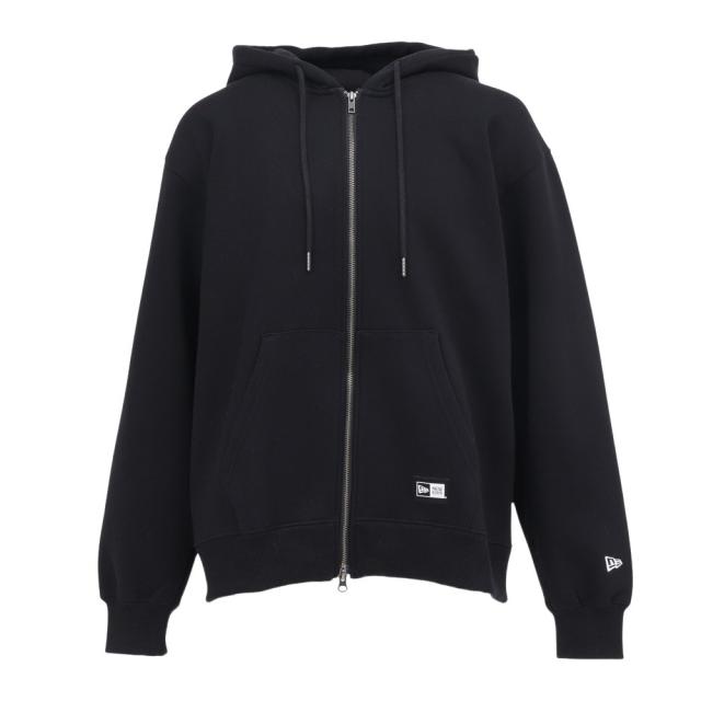 ニューエラ(NEW ERA)裏起毛 オーバーサイズド スウェット フルジップフーディー ボックスロゴ ウーブンパッチ ブラック…