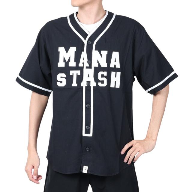 マナスタッシュ(MANASTASH)カレッジロゴ ベースボールシャツ 792-4123005 BLACK(Men’s)
