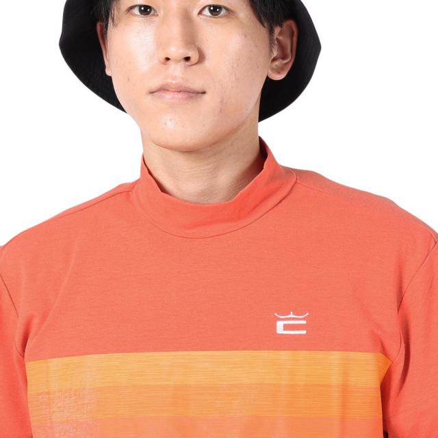 【COBRA／コブラ】胸元ストライプ ストレッチ 半袖モックネックシャツ・M・橙 COBRA／コブラ】胸元ストライプ ストレッチ 半袖モックネック