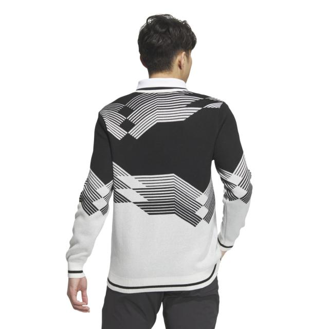 アディダス adidas ゴルフウェア アーカイブグラフィック Vネック長袖セーター JSC13-IM7244 W/BK サイズM 新品タグ付き 送料無料 アディダス(adidas)ゴルフウェア アーカイブグラフィック V