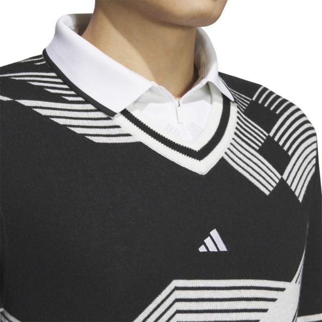 アディダス adidas ゴルフウェア アーカイブグラフィック Vネック長袖セーター JSC13-IM7244 W/BK サイズM 新品タグ付き 送料無料 アディダス（adidas）（メンズ）ゴルフウェア アーカイブ