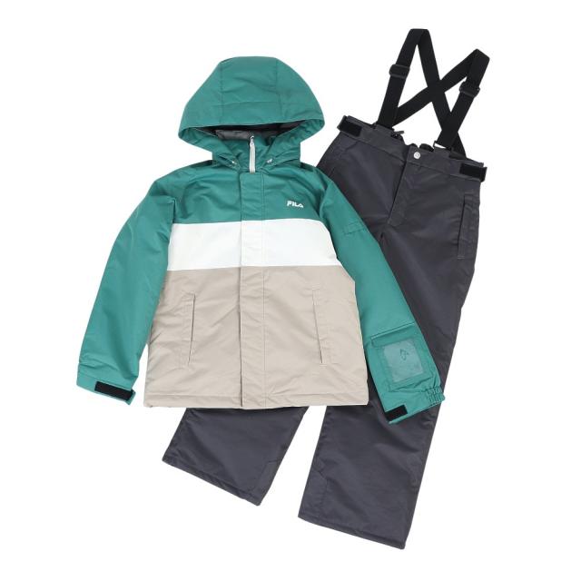 フィラ(FILA)キッズ ボードウェア スキーウェア 上下セット 胸ロゴスノーウェア 142-717GN グリーン サイズ調整…