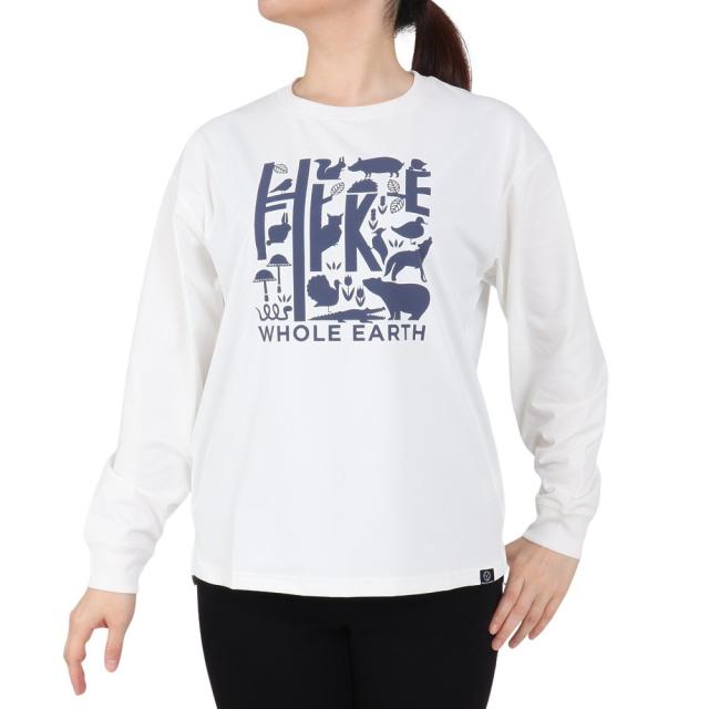 ホールアース(Whole Earth)ロンT プリント長袖Tシャツ hike WE2SDZ35 WHT 速乾(Lady’s)