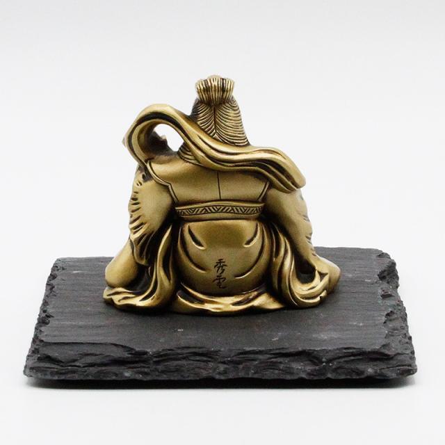 送料無料】 古美金調 弁財天 像(金属製) 八角皿台座 付 金運 上昇願い