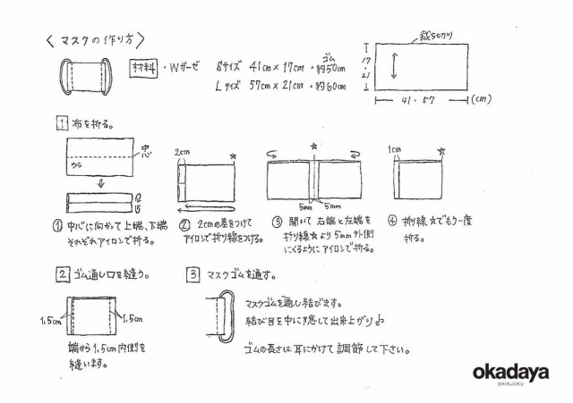 マスクキット 手作りマスク 8枚から10枚分 紐ゴム 説明書付 布マスク