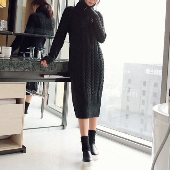 ロングニットワンピース ニットワンピース ケーブル編み 大きいサイズ ぽっちゃり タートルネック 秋冬 韓国 オルチャンの通販はau Pay マーケット Leaflower