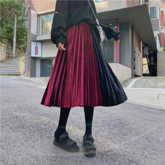 スカート プリーツスカート ロング 春夏新作 春服 春物 ロングスカート ミモレ丈 バイカラー プリーツ ベロア スカート プリーツスカートの通販はau Pay マーケット Leaflower