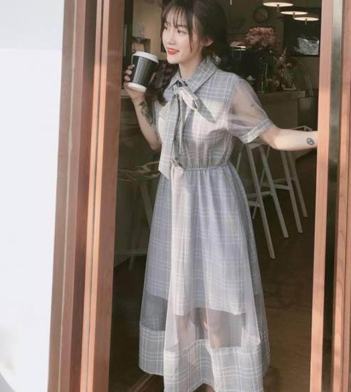 ロングワンピース ロングワンピ レディース 半袖 シャツ チェック ロング ワンピース シースルー リボンタイ 大きいサイズ 可愛い 春新作の通販はau Pay マーケット Leaflower