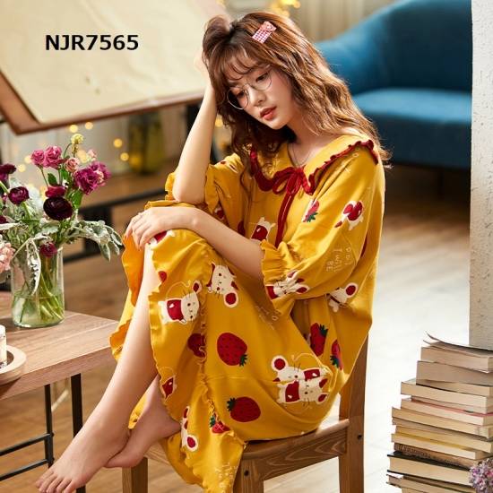 パジャマ ルームウエア レディース 部屋着 室内着 かわいい 長袖 プリント ネグリジェ 寝間着 ひざ丈 ワンピース 選べる 16パターン の通販はau Pay マーケット Leaflower