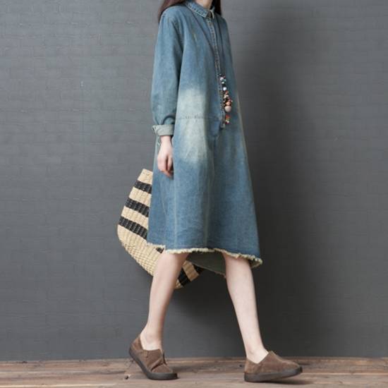 デニムワンピース デニムワンピ レディース ひざ丈 デニム シャツ ワンピース 長袖 アシンメトリー ワンピ 大きいサイズ 春新作 春 春色 の通販はau Pay マーケット Leaflower