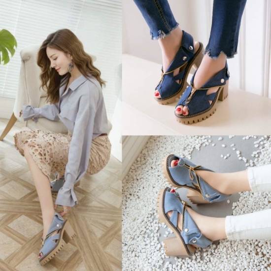 即納 サンダル レディース ヒール 厚底 大きいサイズ デニム チャンキーヒール 夏 サンダル レディース ヒール 厚底 大きい サイズ デニの通販はau Pay マーケット Leaflower