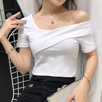 トップス レディース オフショルダー オフショル 大きいサイズ 半袖 夏 ワンショルダー トップス セクシー シンプル 韓国 トップス の通販はau Pay マーケット Leaflower