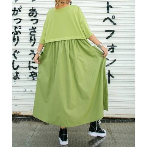 ロングワンピース 変形ワンピース レイヤードワンピース ワンピ レディース 夏 半袖ワンピース ビッグポケット 重ね着風 おしゃれ モードの通販はau Pay マーケット Leaflower