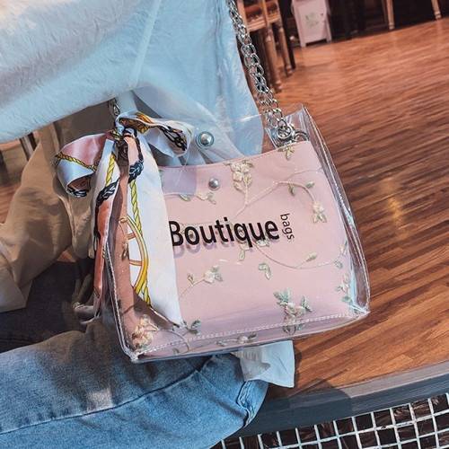 バッグ トートバッグ ハンドバッグ クリアバッグ ビニールバッグ クリア 透け素材 Pvc 透明 花柄 ロゴ スカーフ チェーン 夏 バッグ の通販はau Pay マーケット Leaflower