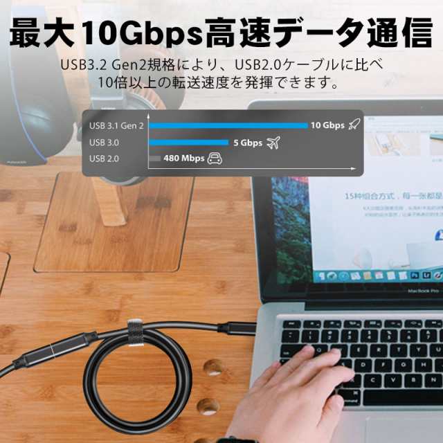 USB Type C 延長ケーブル Type-C(オス) to Type-C(メス) 接続ケーブル 1m USB3.2 Gen2 10Gbps  急速データ転送 高解像度 様々なUSB-Cデバの通販はau PAY マーケット - 壱番屋