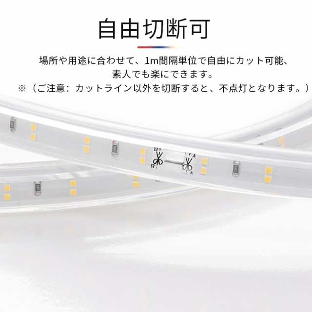 LEDテープライト 1m 2m 二列式 100v 家庭用ACアダプター 180SMD/M IP67 ...