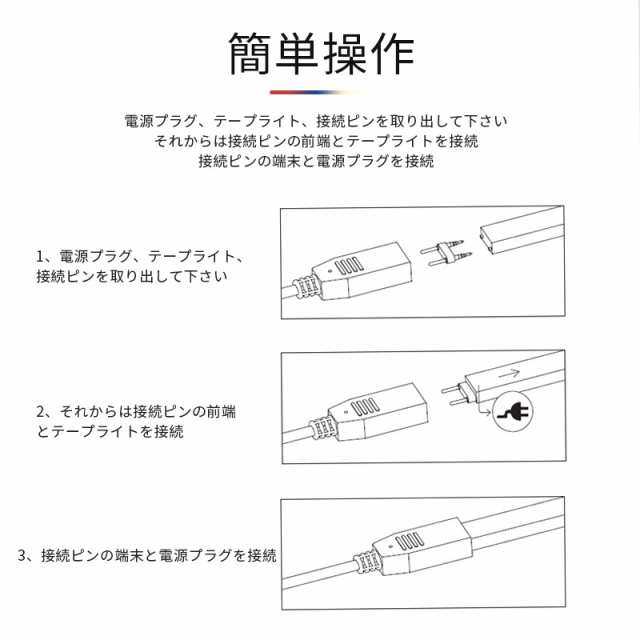 LEDテープライト 1m 2m 切断可能 二列式 100v 家庭用ACアダプター