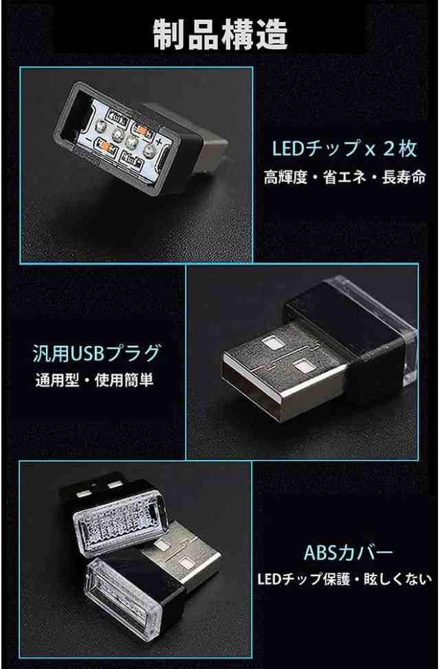 良好品】 ライト ブルー 車内照明 車用 ポート LED USB 何個でも送料80