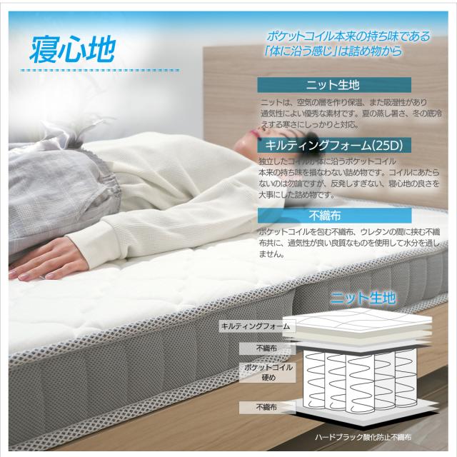 布袋コイルマットレス 20cm 厚 体圧分散性優秀 3 サイズ展開97×197