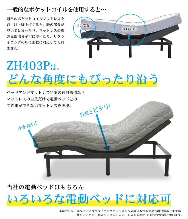 NEW ダブル 電動ベッド対応 ポケットコイル マットレスのみ ZH403P 線径2.1mm 厚み17cm 体に沿う リクライニングに沿う_4