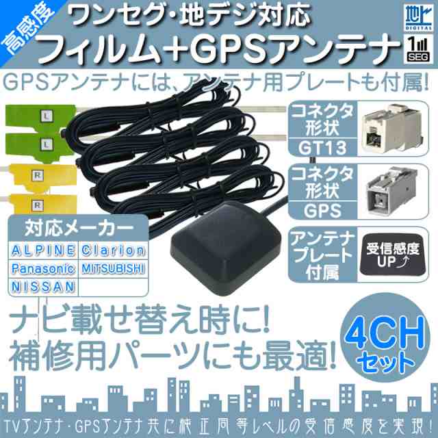 GPS一体型フィルムアンテナ＆L型フィルムアンテナコード セット 三菱 NR-MZ50 2011年モデル GT13