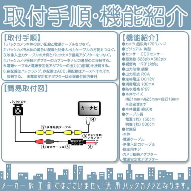 ゴリラ カーナビ対応 輸入車向け バックカメラ 車載カメラ 外車 電源