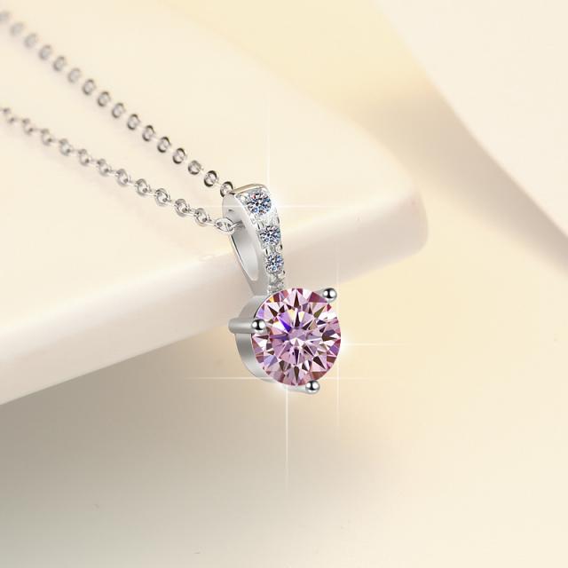 モアサナイト ピンク ネックレス レディース 1ct 一粒 シンプル ピンクダイヤモンド の２.５倍の輝き 桜ピンク 誕生日 プレゼント 誕生日プレゼント ギフト 女性 大人 シルバー925 プラチナ  仕上 チェーン 45cm 長さ調整_3