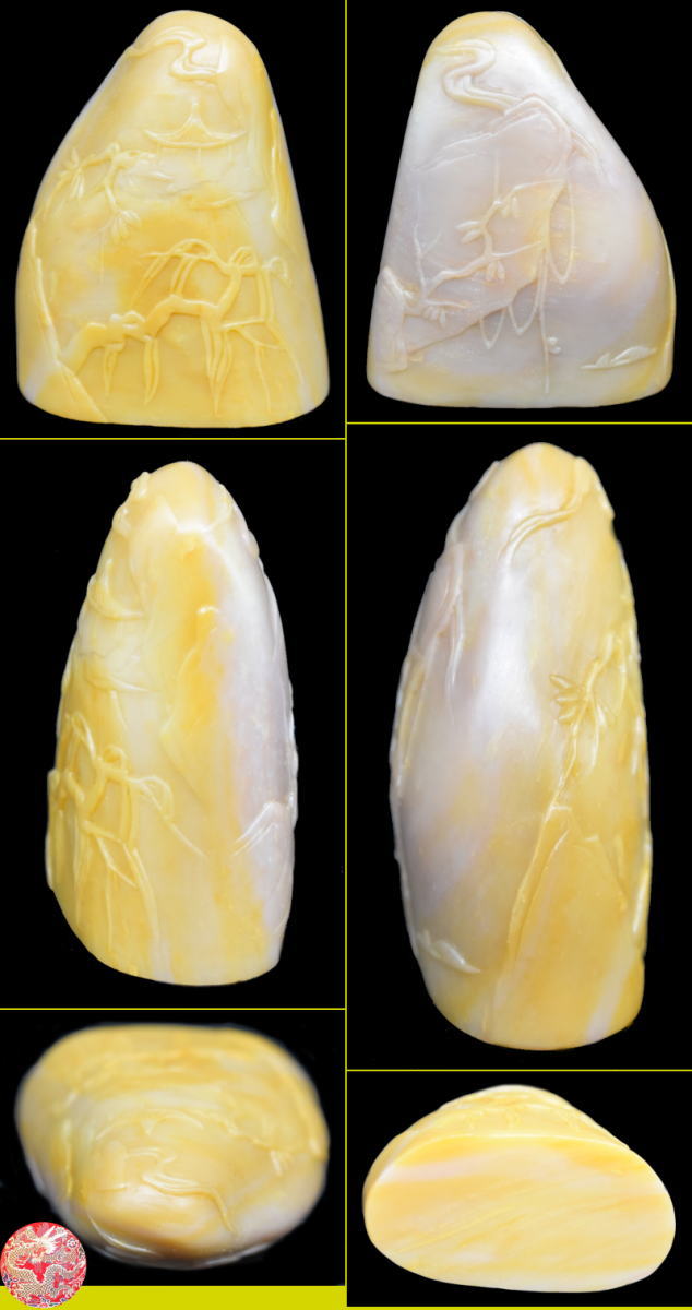 【送料無料】天然 寿山石 Shoushan stone 高山石 高山黄 手彫り 印材 未使用 旧蔵 福建省原石 置物 稀少 唐物古玩 印鑑 篆刻 威龍彩雲通販_6